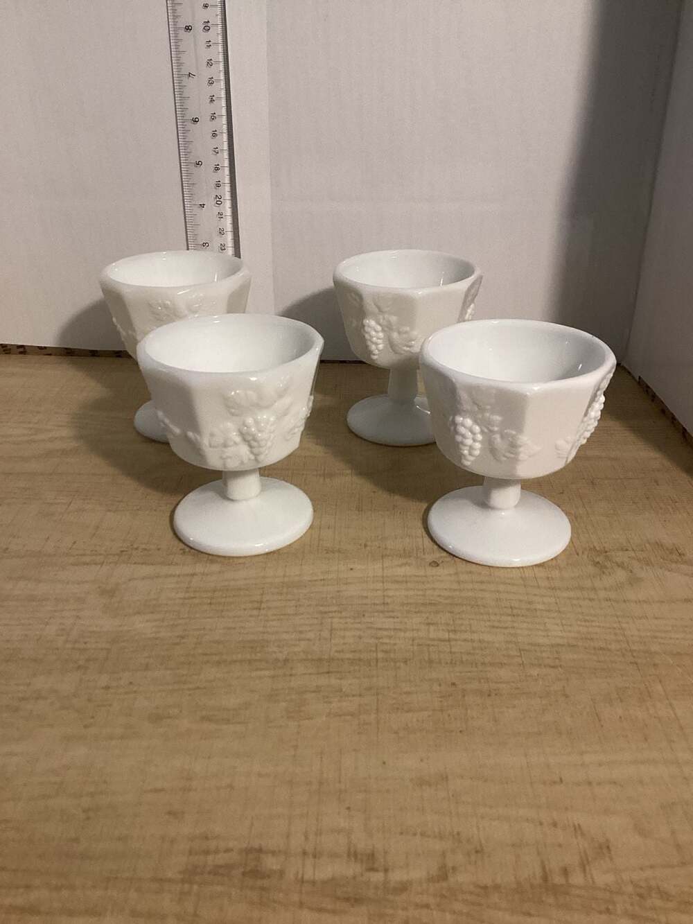 Set of 4 Westmoreland Paneled Grape Milk Glass Footed Low Sherbet Dessert Cups